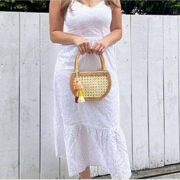 Sincerely Jules Midi Eyelet Dress M White Tiered Coquette Beach Cottagecore Trad - Picture 3 of 11